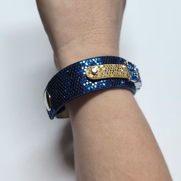 300 Sparky Yellow and Blue Silver with Rhinestones BLUES Cuff Bracelet - Picture 2 of 6
